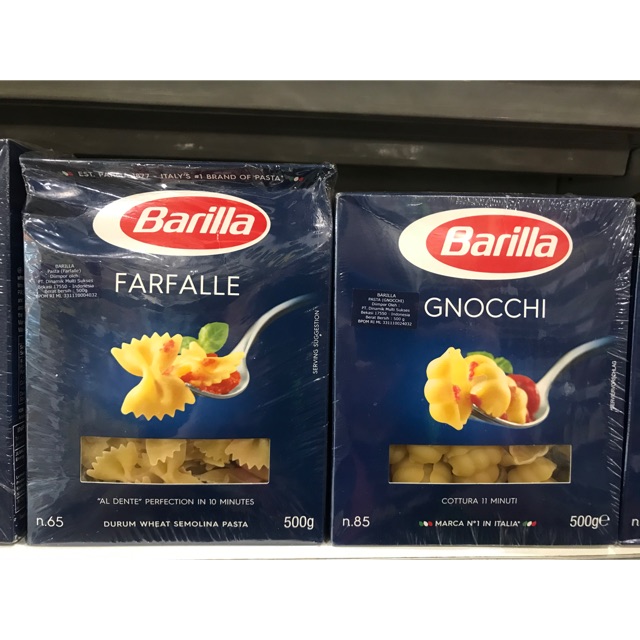 

Barilla Pasta Farfalle Gnocchi Penne Rigate Fusilli Impor Import Original Italy Italia Itali 500g