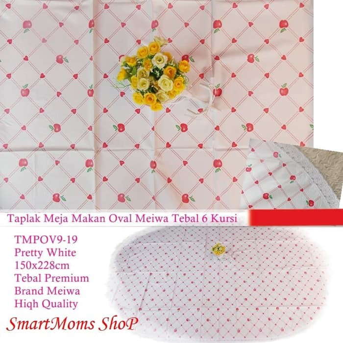 TAPLAK MEJA MAKAN OVAL PLASTIK TEBAL MINIMALIS PRETTY WHITE 6 KURSI