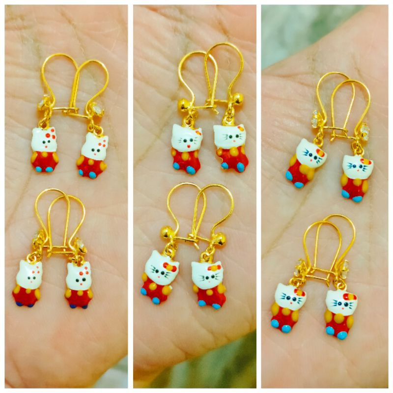 ANTING ANAK HELLOKITTY CAT ( PERAK 925 ) LAPIS EMAS 24K