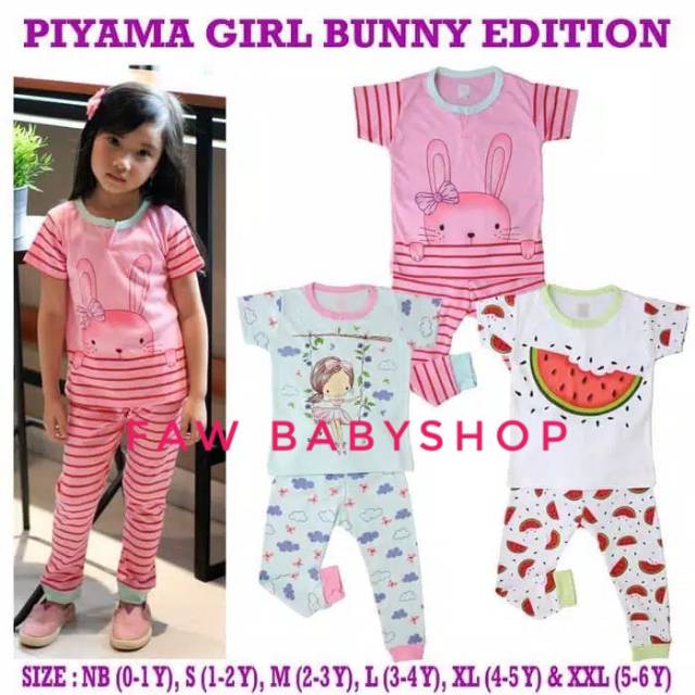 Kazel 1pcs Piyama Bunny Edition /Baju Pendek + Celana Panjang