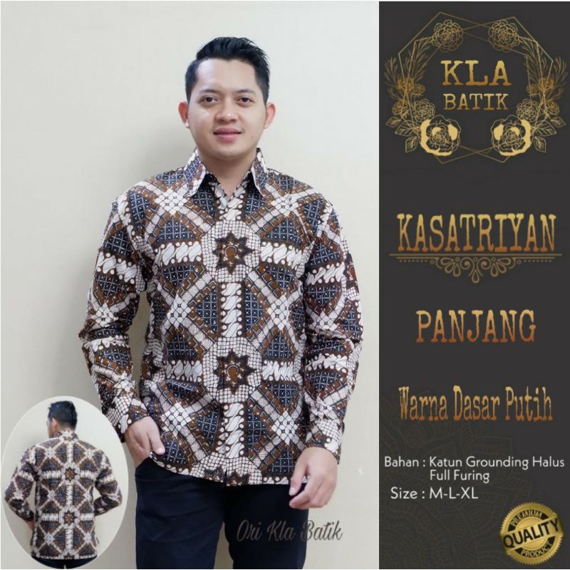 Kemeja Batik Lengan Panjang Pria KASATRIYAN PANJANG Warna Dasar Putih Bahan Katun Halus Full Furing