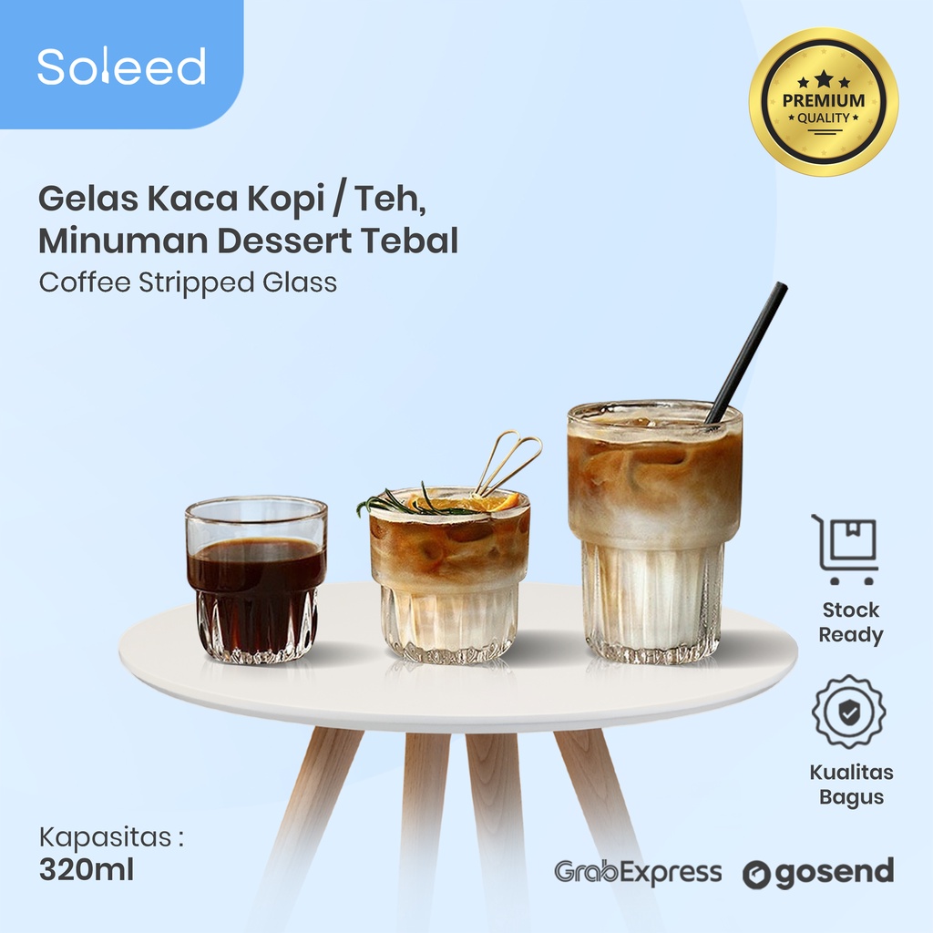 GELAS KACA KOPI TEH MINUMAN DESSERT TEBAL COFFEE STRIPPED GLASS