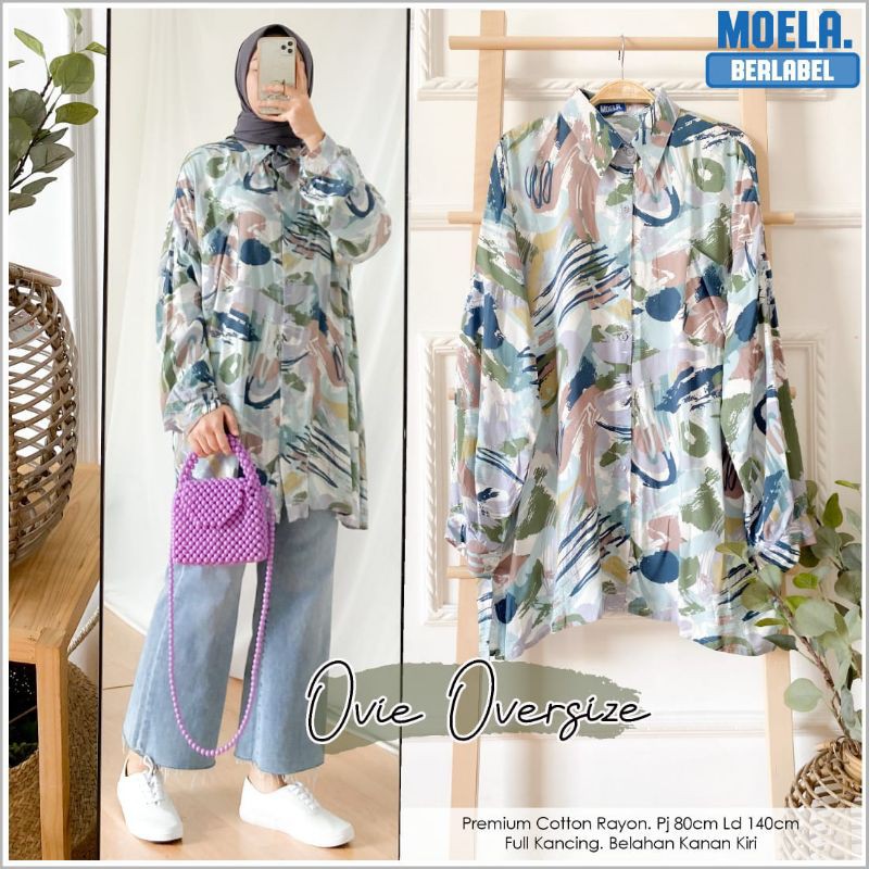 Atasan Wanita Blus Ovie Oversize Blouse Cotton Rayon Busui LD 140 Ori by Moela Berlabel