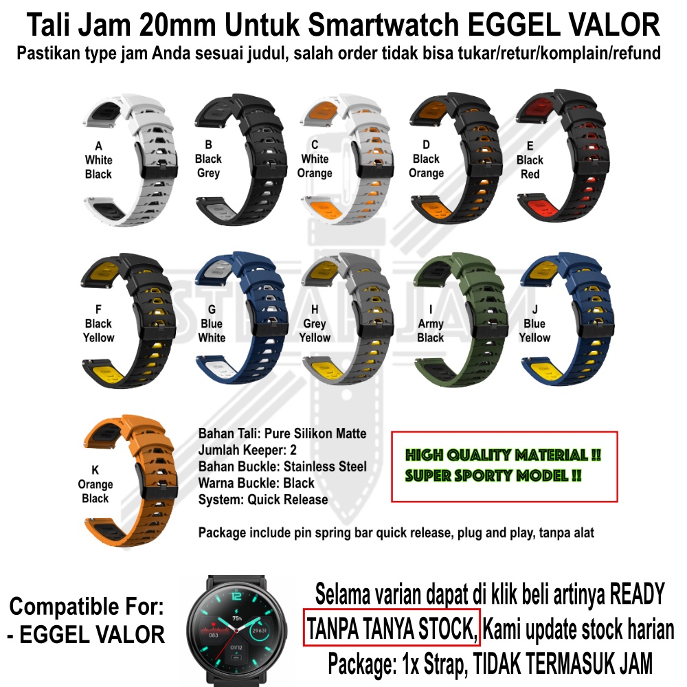 GTO 20mm Tali Jam Eggel Valor - Strap Rubber Silikon Model Sporty Keren