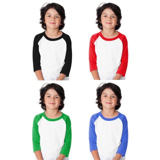  Kaos  Polos  Anak  Raglan Putih Merah Cotton Combed 24s 