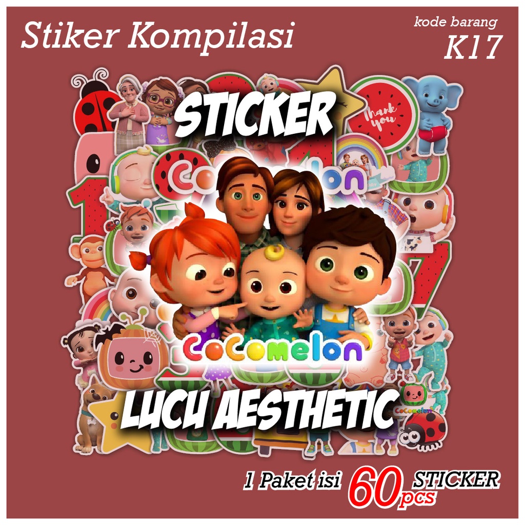 60 PCS STICKER KARTUN KELUARGA COCOMELON LENGKAP LUCU AESTHETIC - STIKER ANTI AIR UNTUK CASE TUMBLER LAPTOP KOPER HP SCRAPBOOK - K17