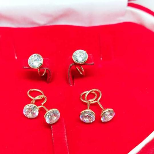 ❉ Giwang toge dewasa bungkus mata berlian putih perak asli 925/silver lapisan emas kuning murni. ▲