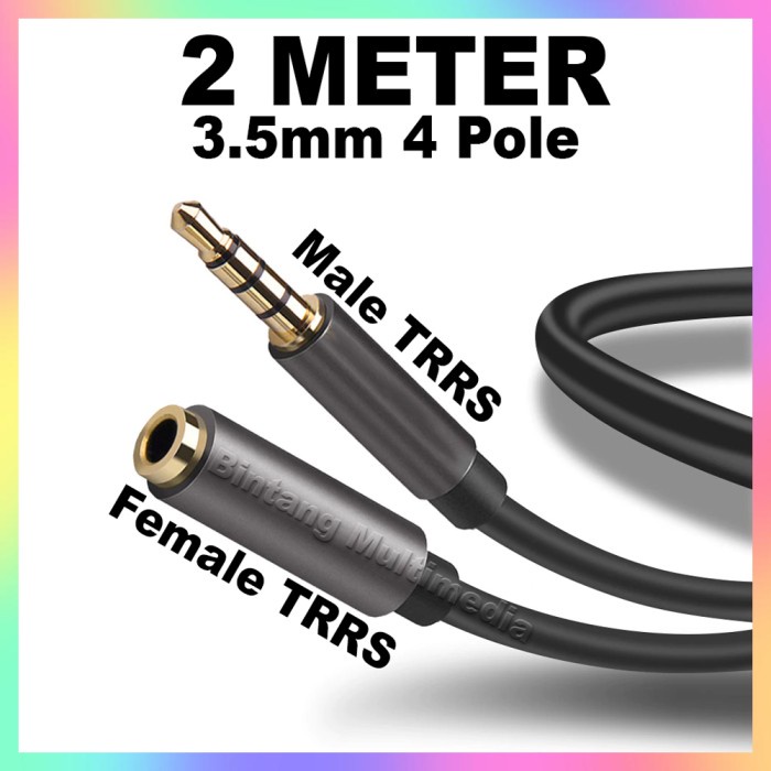 Kabel Perpanjangan Aux 2 Meter Audio Jack 3.5mm Sambungan 2M 4 Pole Berkualitas