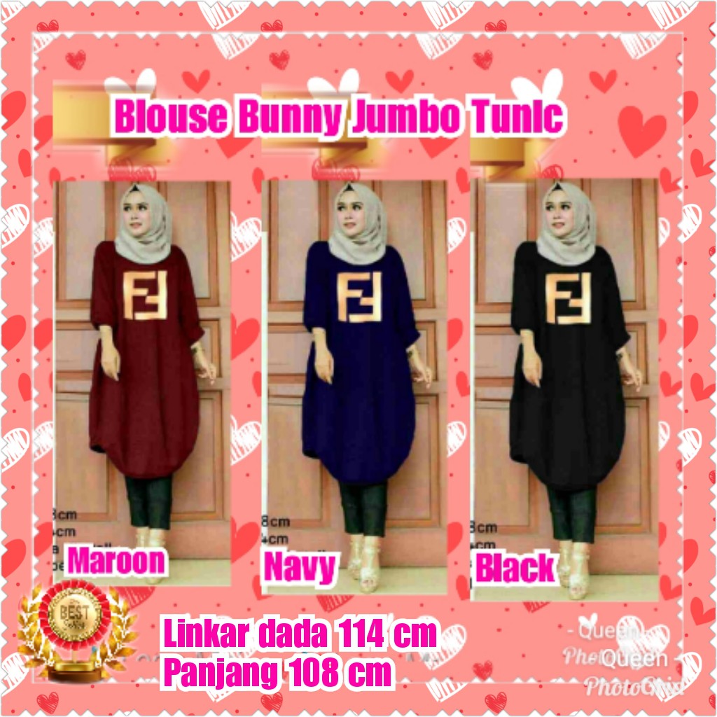 TERMURAH BLOUSE BUNNY JUMBO TUNIC MAROON / NAVY/BLACK/TERBARU/TERPOPULER/TERLARIS/KONDANGAN/TERMURAH