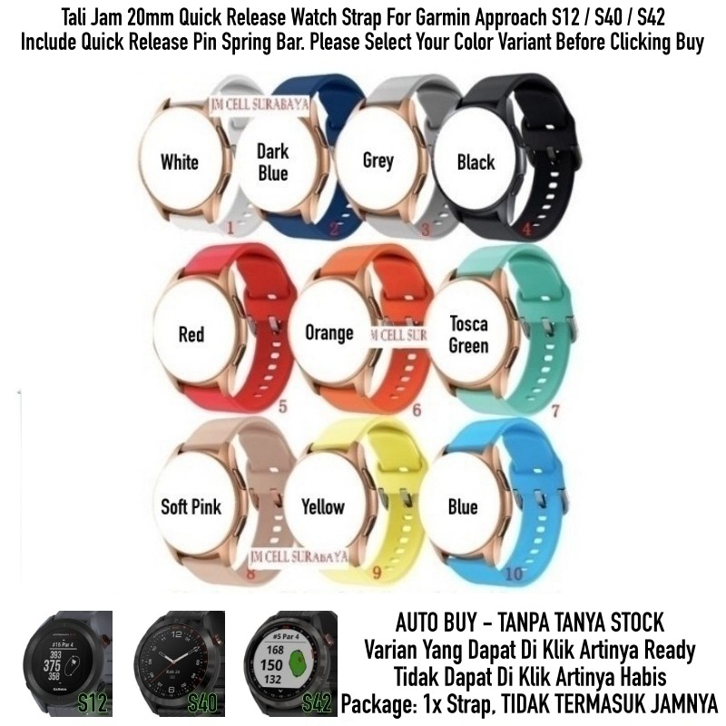 Tali Jam 20mm Watch Strap Garmin Approach S12 S40 S42 - Sport Rubber Active Lembut