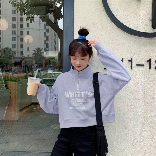 비블✨Kaos lengan panjang dengan zipper depan