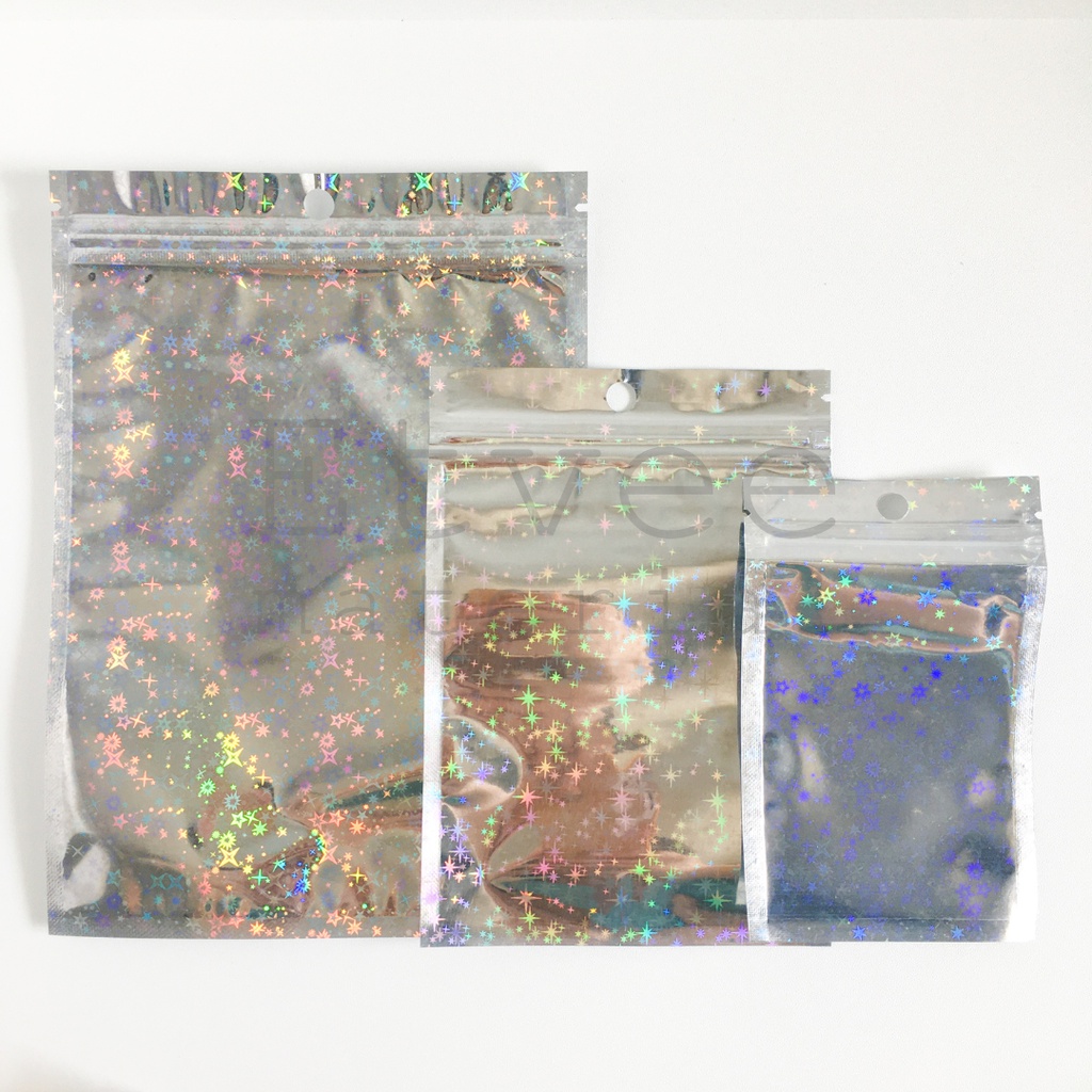 plastik ziplock hologram bintang aluminium foil bungkus packaging makanan sachet saset