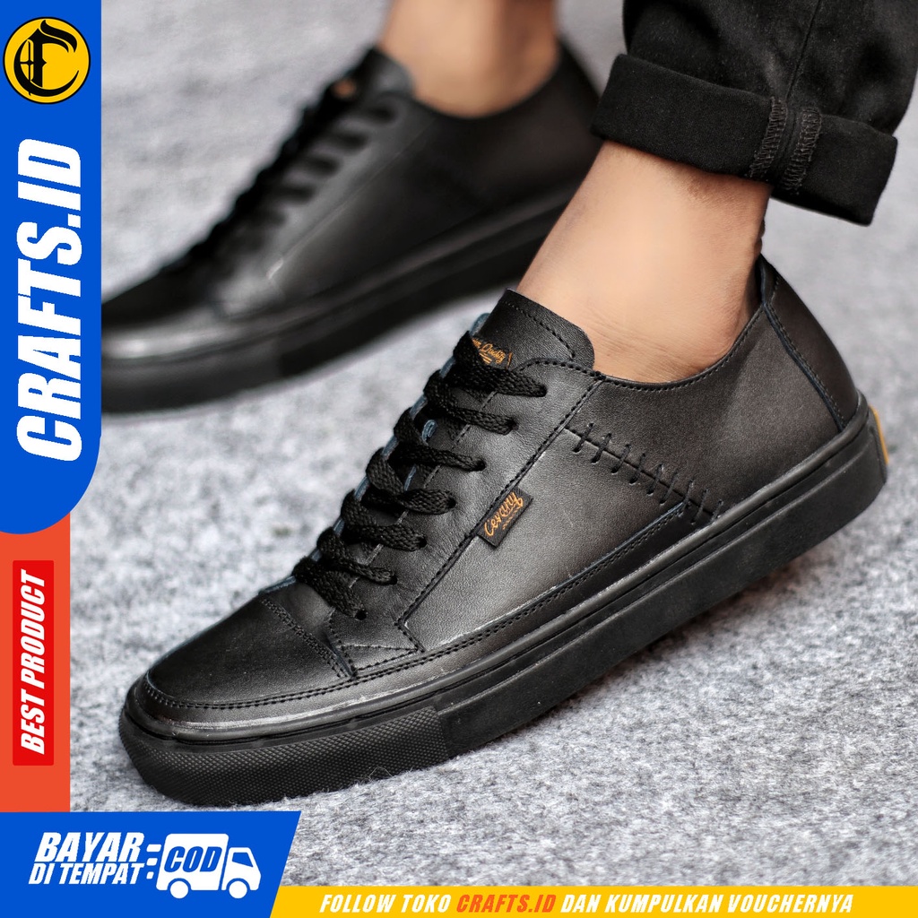 Sepatu Sneakers Pria Sepatu Casual Pria Kulit Asli Sepatu Kerja Kuliah Kondangan Sepatu Hitam Pria CRAFT DANTEZ