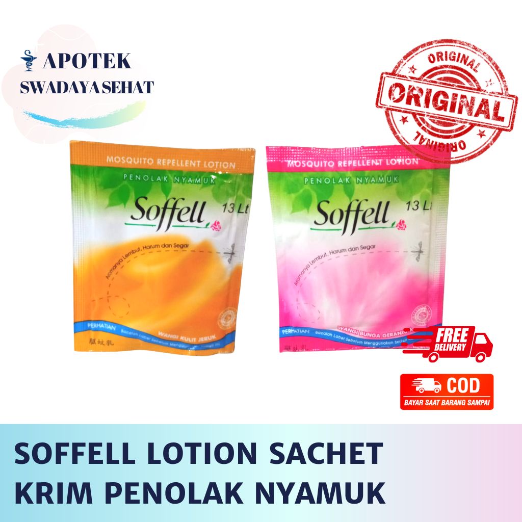 SOFFELL LOTION SACHET Ekonomis Wangi Bunga Geranium &amp; Kulit Jeruk - Krim Penolak Anti Nyamuk Soffel Sofel