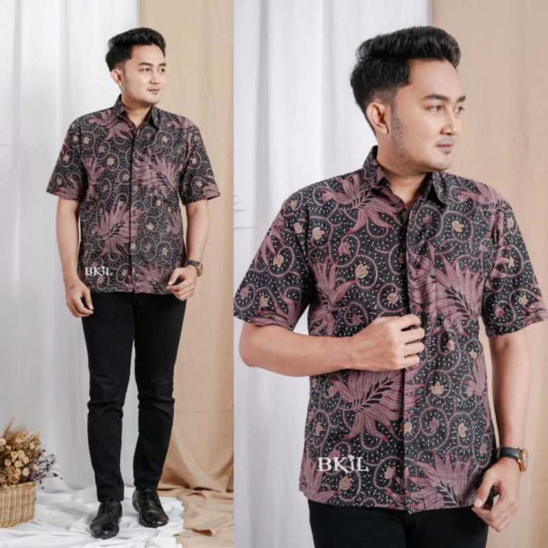 tey-17 Batik wanita ASJ SA HRB026 Kenongo Kemeja Tosca Pendek-hem manda marun pria