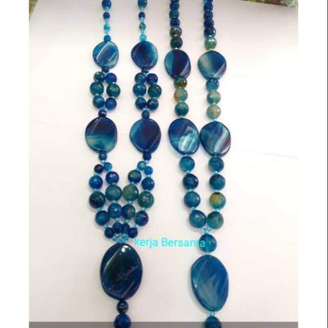 kalung batu akik biru cutting liontin pipih