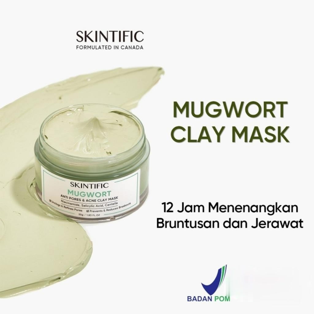 ★ BB ★  SKINTIFIC Mugwort Anti Pores &amp; Acne Clay Mask Pore Clarifying Wask Off Pack 55G 【BPOM】