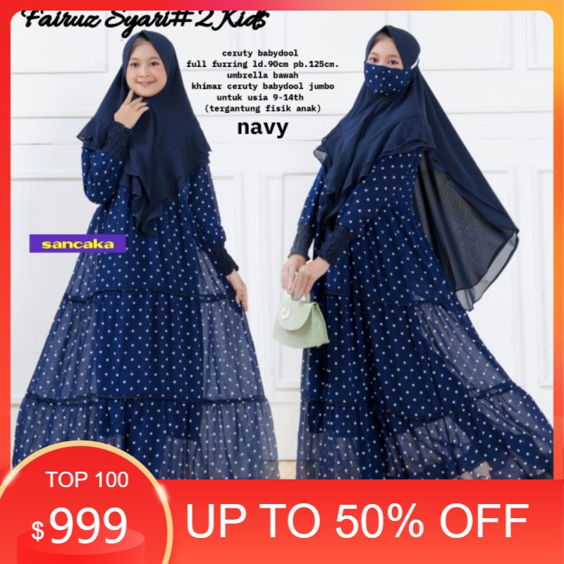SL Fairuz Syari Kids 2/gamis polkadot/gamis lebaran/gamis anak/gamis remaja/gamis usia 9-14 tahun