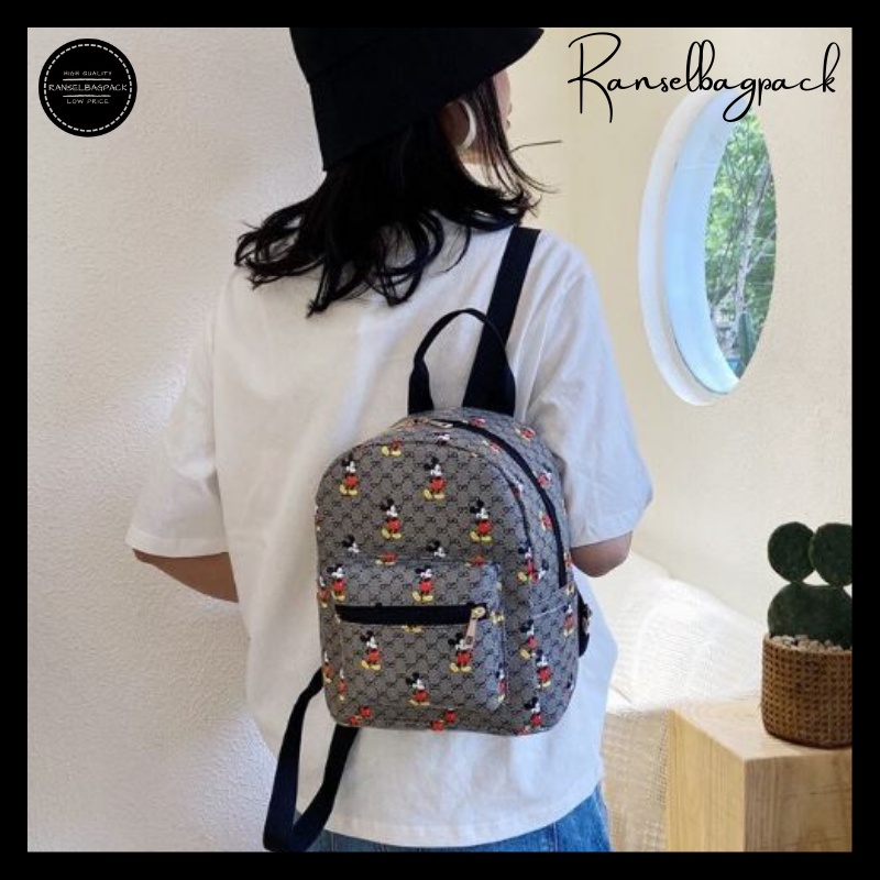 Tas Ransel Mini Karakter Print Mickey Mouse Anak Remaja Backpack Punggung Bahu Sekolah Travelling Model Korea Terbaru Kekinian Simple Kalsik Casual Elegan Perempuan Wanita Cewek