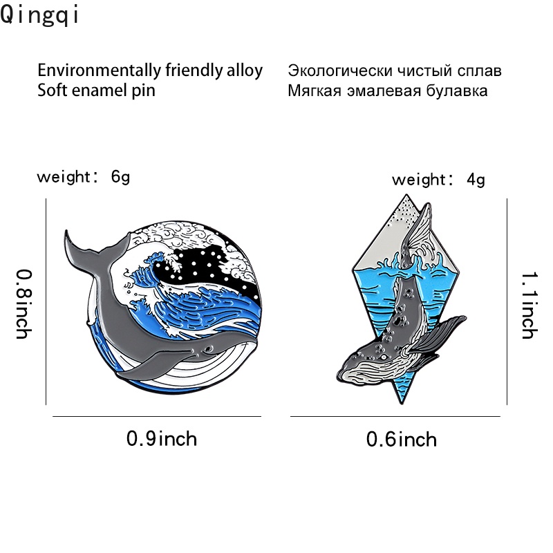 Ocean Bros Pin Enamel Desain Ikan Paus Biru Laut Aksesoris Wanita