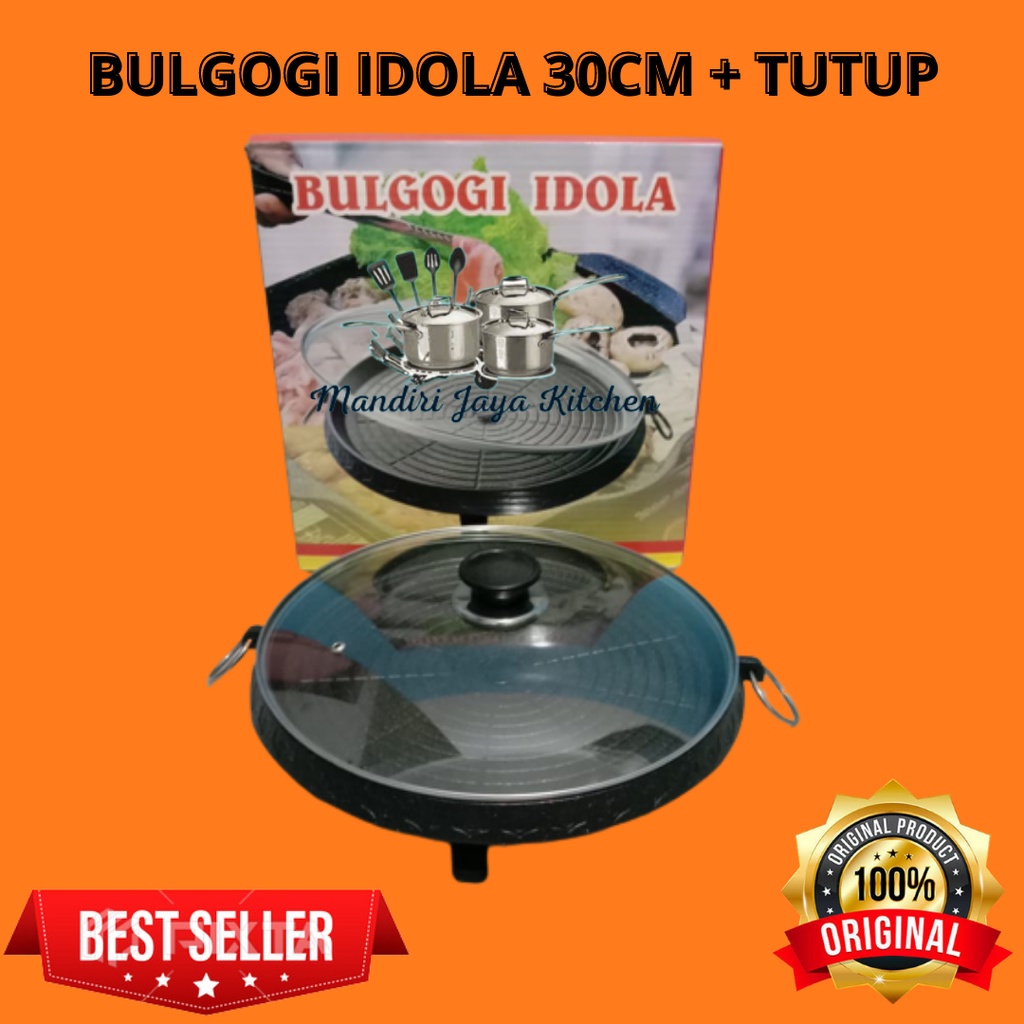 Bulgogi Pan Grill Pan 30 Cm Plus Tutup Kaca Idola Tefflon Coating