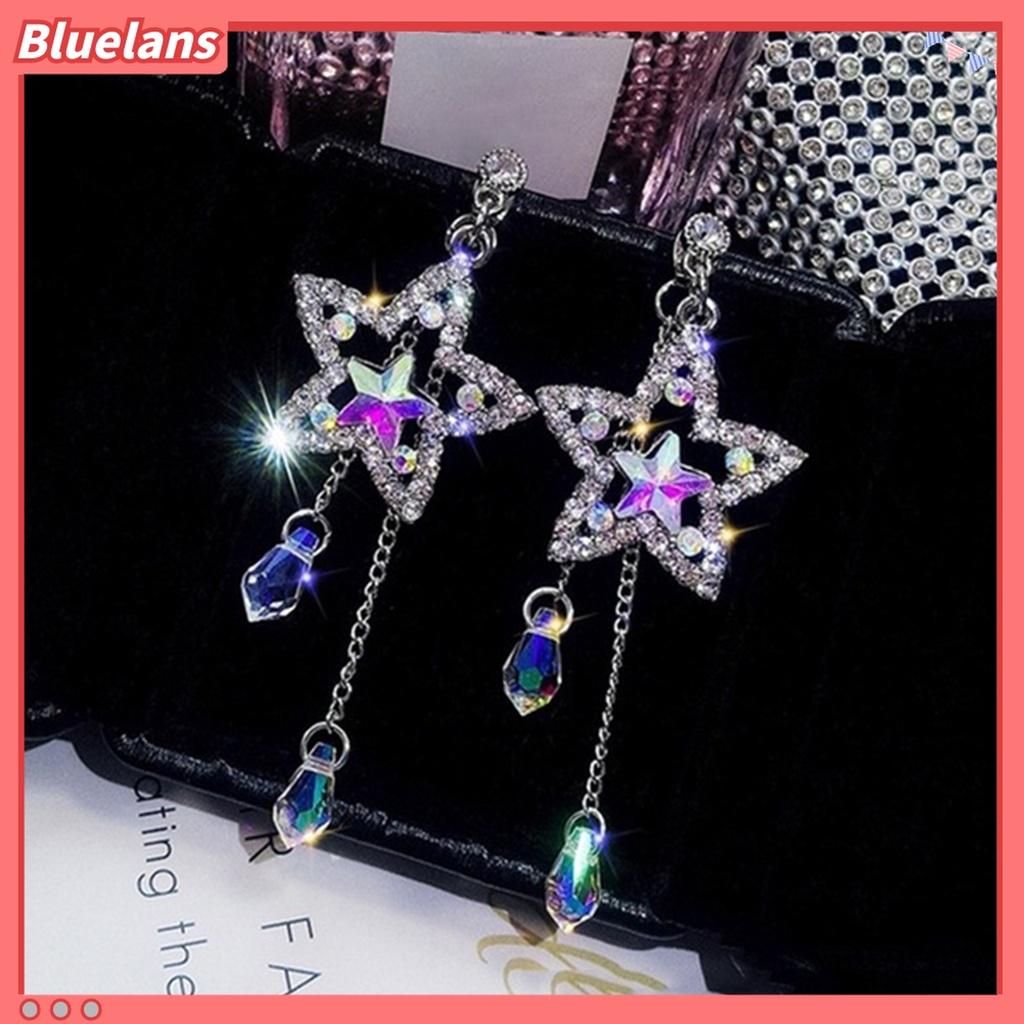 Anting Stud Rantai Rumbai Juntai Cubic Zirconia Inlaid Bentuk Bintang Untuk Wanita