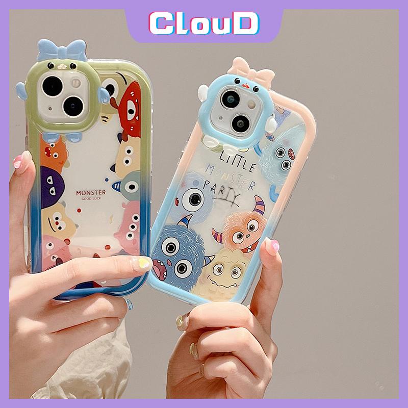 Bening Soft Tpu Case Oppo A55 A15 A15 A16 A95 A57 A17 A94 A3s A7 A5s A16K A52 A16s A16E A12 A53 A96 A31 A5 A9 A74 A76 A33 A54 Reno 5 8 7Z 3D Busur Kartun Lucu Monster Kecil Belakang Sarung Cover Sarung