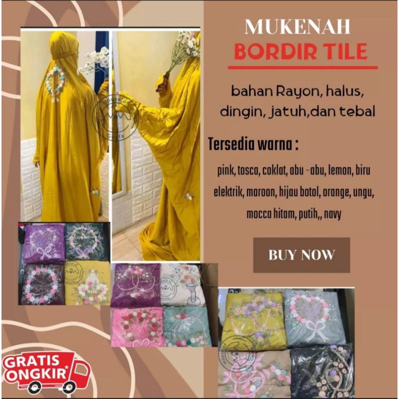Mukena Dewasa Bordir Sulam - Mukena Bordir Tile- Rukuh Dewasa - Rukuh Wanita - House of Geefa