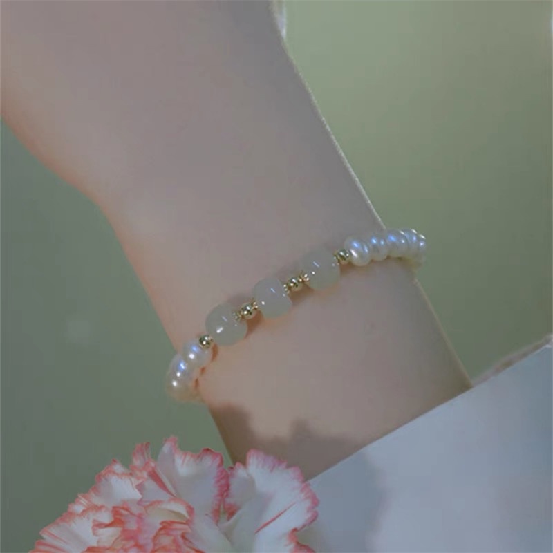 Gelang Manik-Manik Mutiara Giok Hetian Natural Untuk Wanita