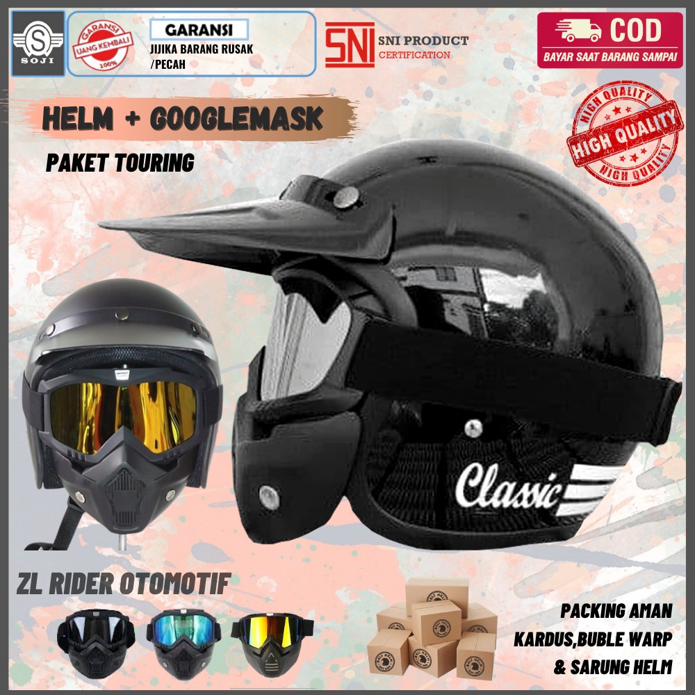 Helm Klx Cross Trail Motor Touring Pet Panjang Kaca Google Mask Coating Sni Murah Berkualitas