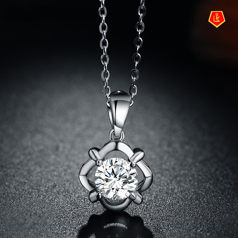 [Ready Stock]Japanese and Korean Style Single Diamond Pendant Silver Necklace Simple Temperament