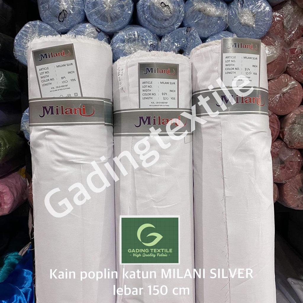 ( per 1 roll ) kain katun poplin putih MILANI SILVER full cotton 100 % bahan surban sorban batik cap tulis baju koko gamis ikhrom ihrom ihram mori kafan dekorasi