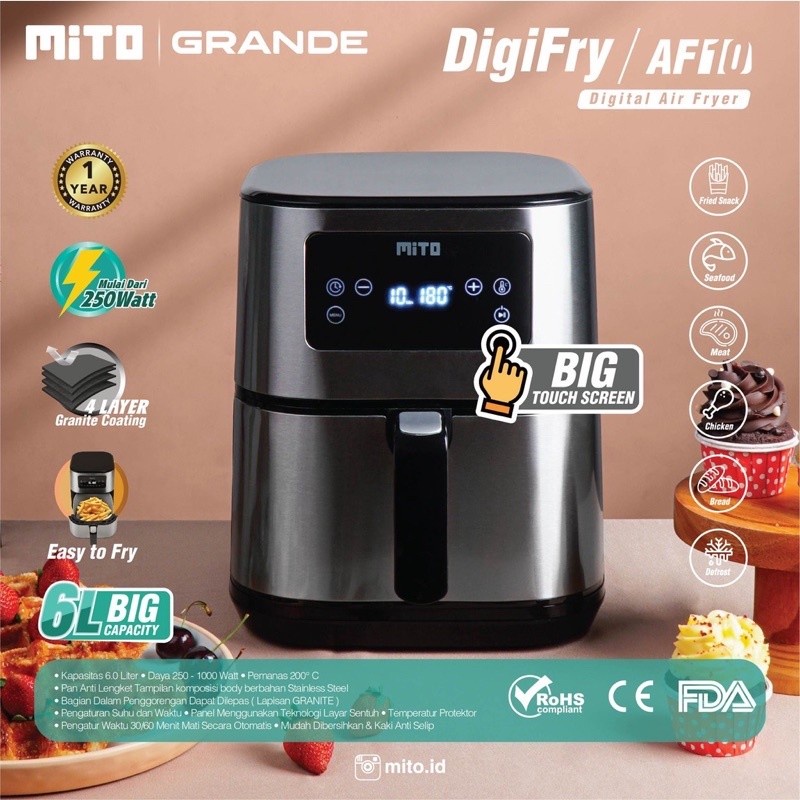 MITO Air Fryer Grande DigiFRY AF10 6 Liter - Garasi Resmi 1 Tahun