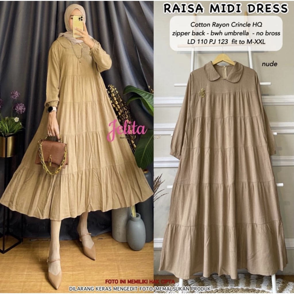 Raisa midi dress premium crinkle mayung