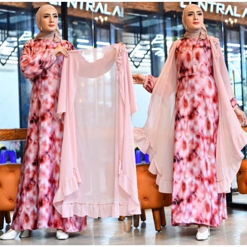 gamis Kaluna plus cardigan/Gamis pesta/gamis terbaru