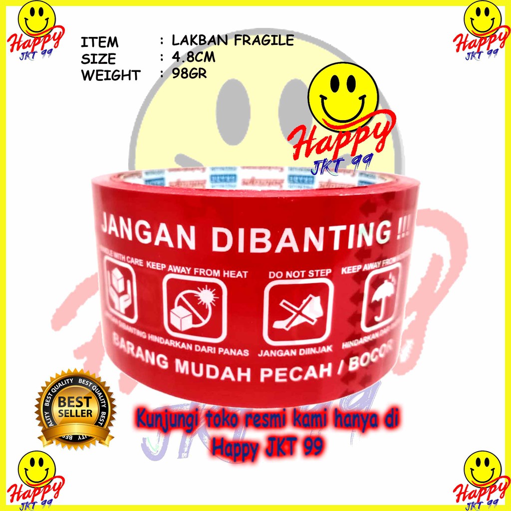 [ HAPPY JKT 99 ] LAKBAN ISOLASI FRAGILE ANTI PECAH 4.8CM