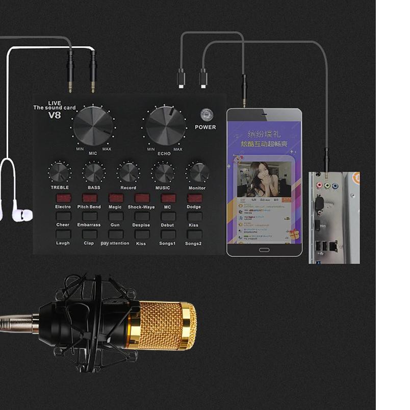 [PROMO] Mixer Microphone BM-900 Soundcard V8 External sound card effect Audio USB Live Headset Headp
