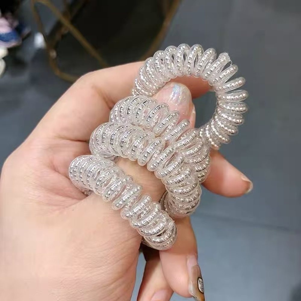 Telephone Line Hair Ring Female Seamless Pearl Head Rope Transparent Thick Hair Rope Does Not Hurt The Hair Ball Head Rubber Band Hair Accessories Wholesale