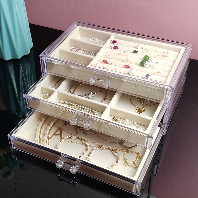 Rak Tempat Perhiasan Tingkat 3 Laci Jewelry Box Rak Akrilik Kalung / Cincin / Gelang / Anting Emas  F635