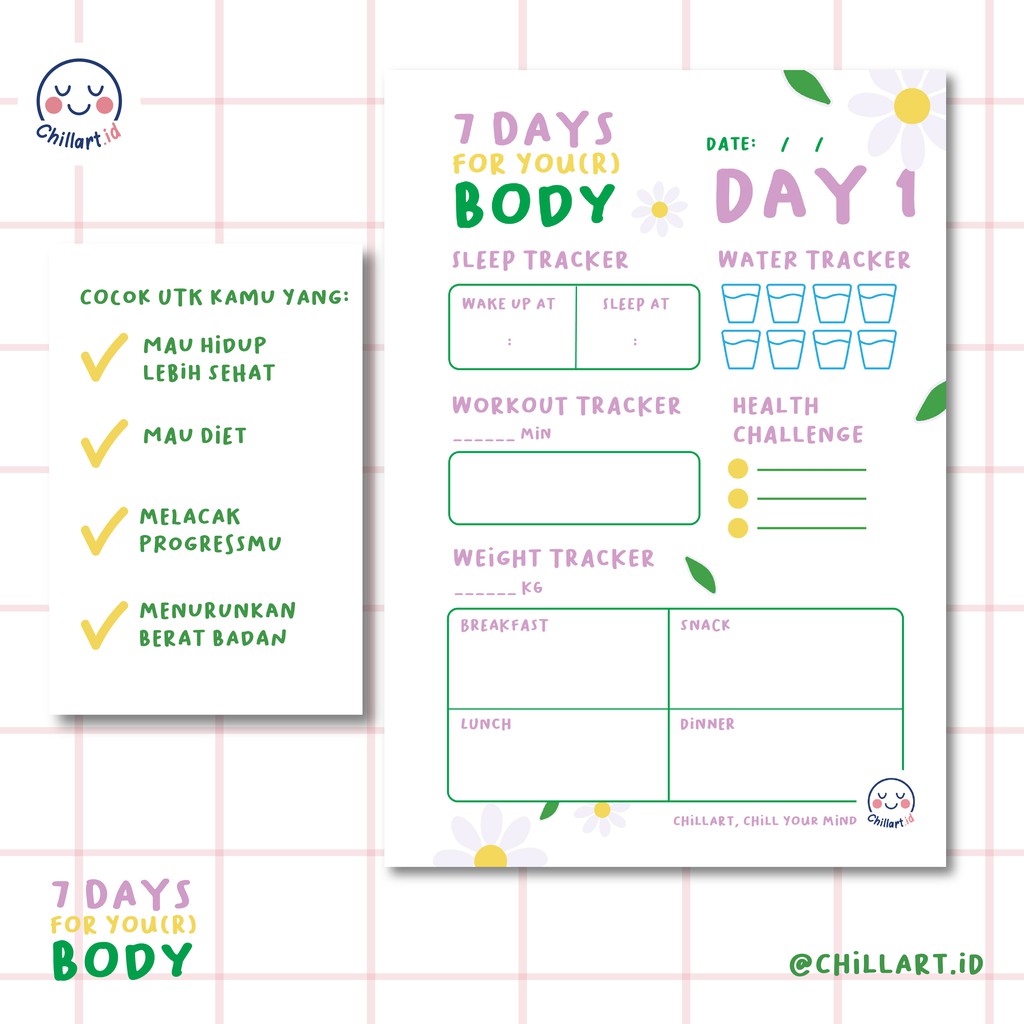 

[chillart.id] 7 DAYS FOR YOU(R) Body Diet Planner Journal 8-30 Lmbar Loose Leaf Binder A5 20 ring | B5 20 ring | A6 6 ring[FREE METERAN BADAN]