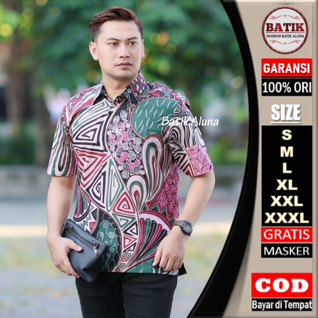 Batik Pria Lengan Pendek Modern Premium Original Full Furing Puring Solo Asli Hem Batik Pria Lengan Pendek Kekinian Termurah Batik Pria Pekalongan FASHION BATIK ALUNA