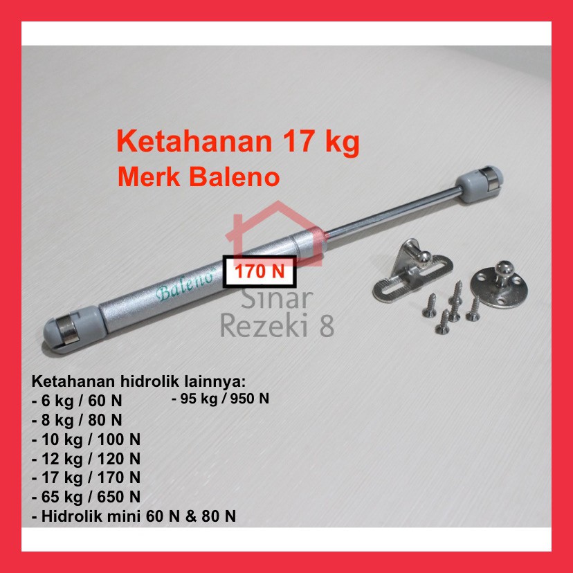 Hidrolik Baleno Gas Spring 170 N  17 kg 40 cm Pintu Buka Atas Lemari Dapur Kitchen Set Jendela Pegas