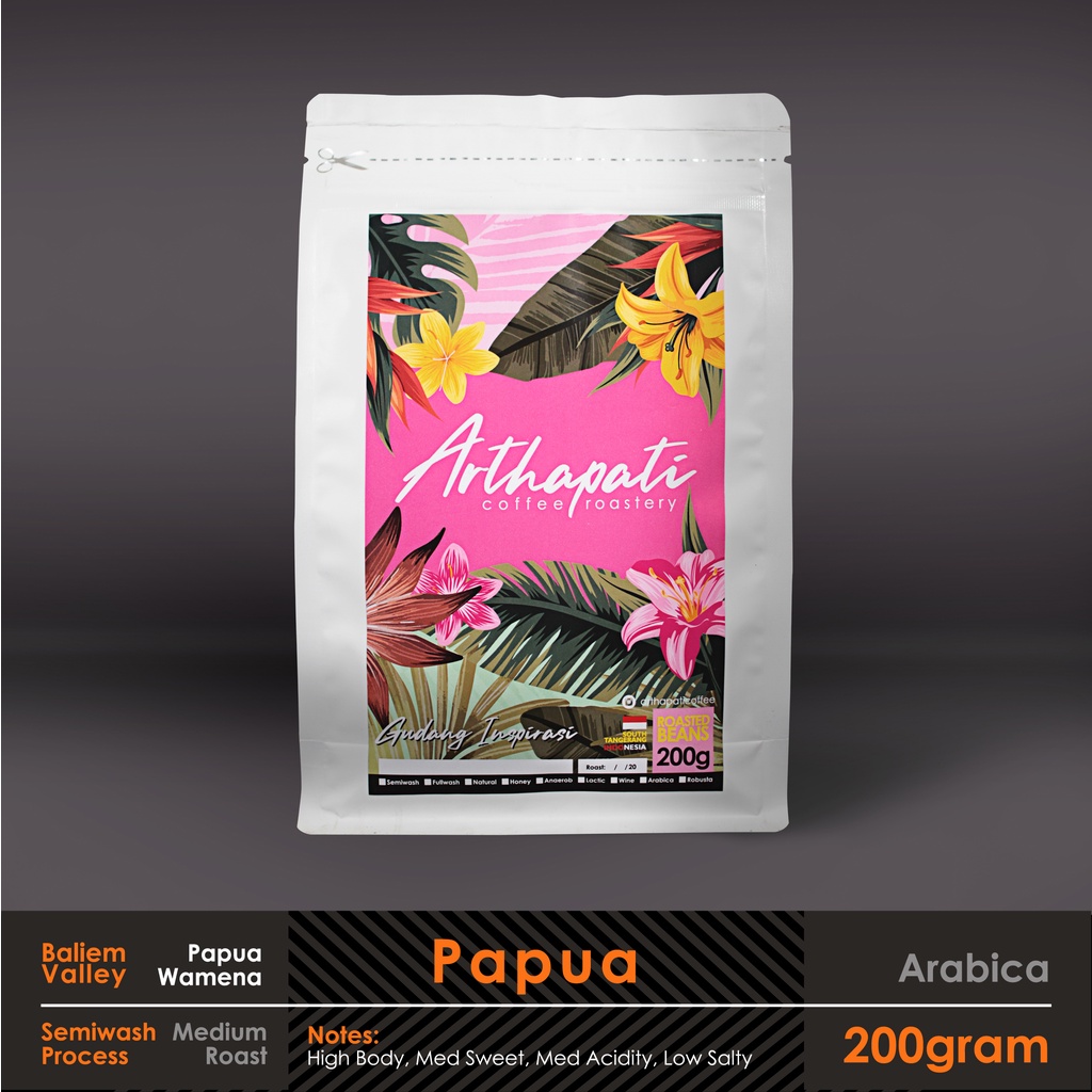 

Biji Kopi Papua Arabica Semi Washed Arthapati Roasted Beans Coffee 200 gram