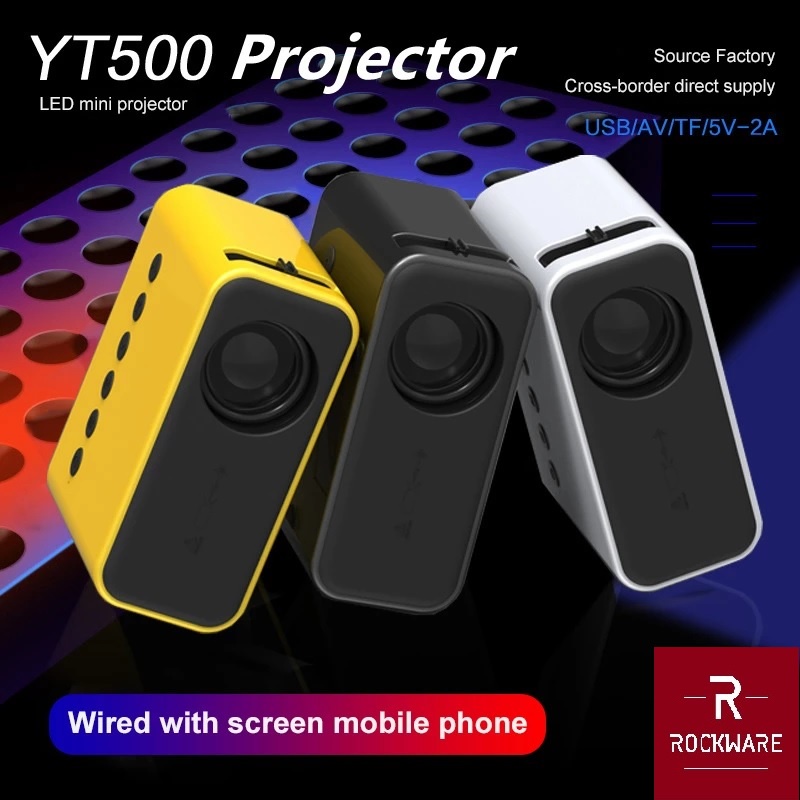 ROCKWARE RW-YT500 - Mini Portable LED Projector 24 ANSI Lumens - Proyektor Mini Portabel Support Wired Mirroring iOS dan Android