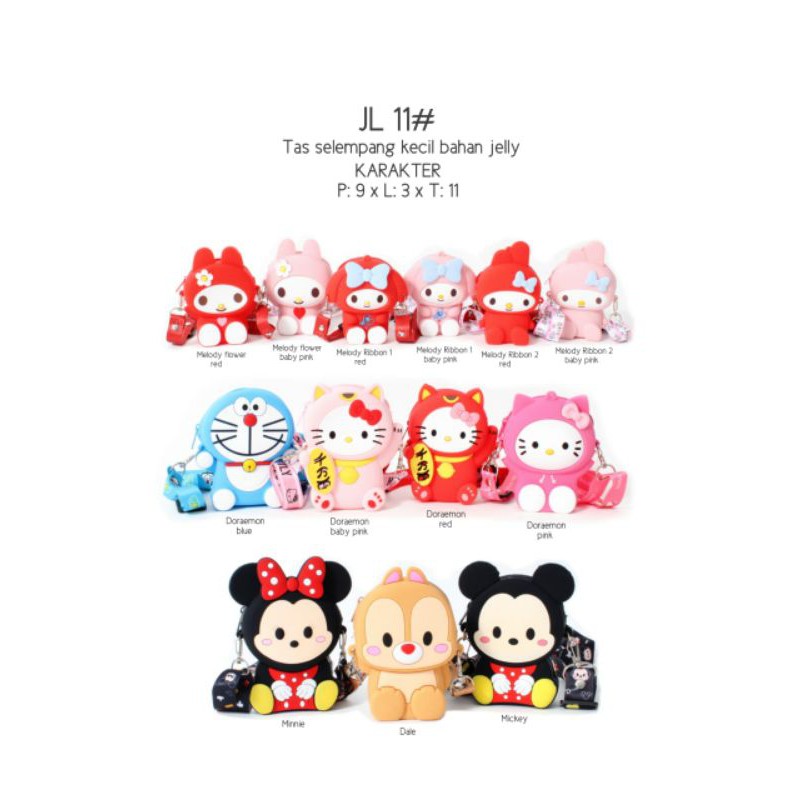 tas slempang kecil jelly silicon mickey minnie kitty