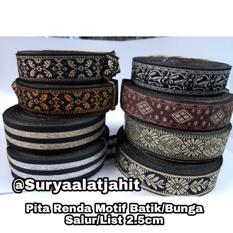 Pita Renda (2.5cm) Motif Batik/Bunga Salur +/-30Y/Rol =rp.65.000/Rol