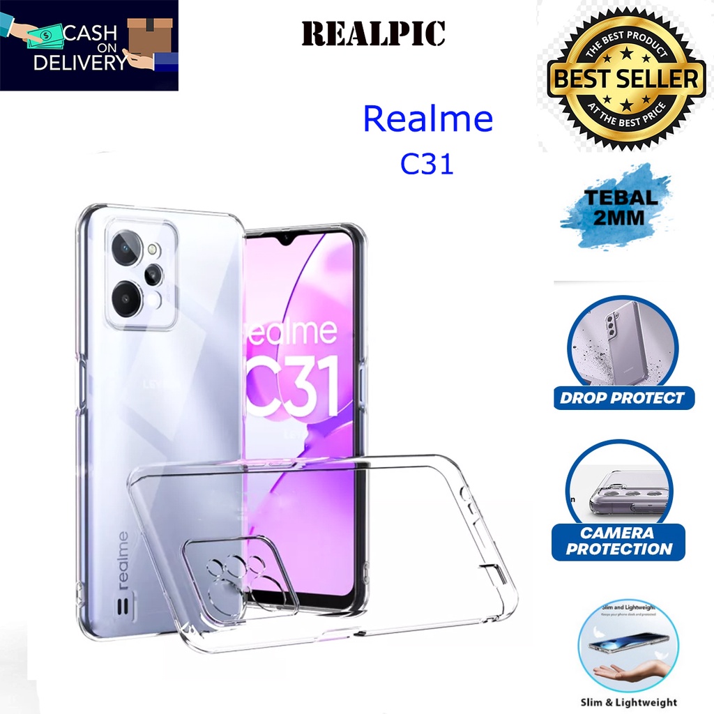Case Realme C31 Casing Clear HD KETEBALAN 2MM BENING TRANSPARAN TPU Premium Softcase