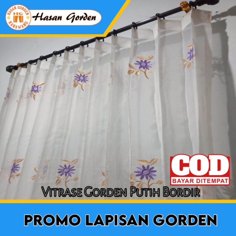 Vitras Puring Lapisan Gorden Bordir Motif Bunga Tulip