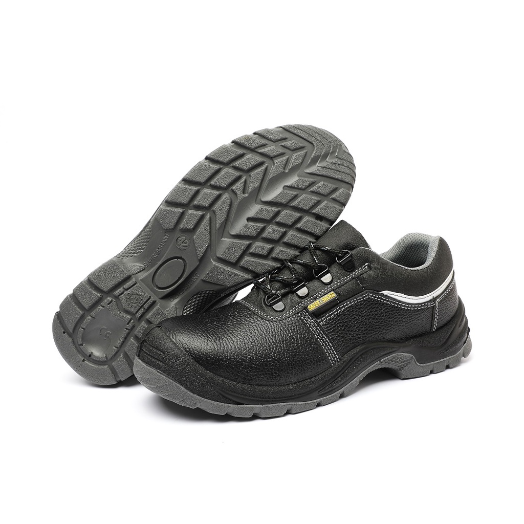 Sepatu Safety Shoes Pria Steel Toe Ujung Besi Low Cut Hitam Abu