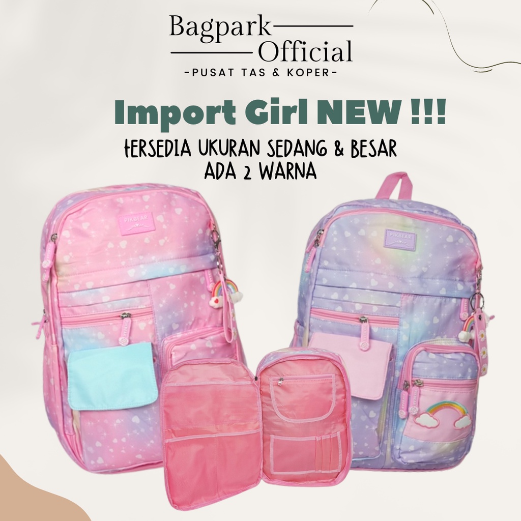 TAS ANAK CEWEK IMPORT PREMIUM TAS ANAK SEKOLAH RAINBOW FREE GANTUNGAN KUNCI TERBARU